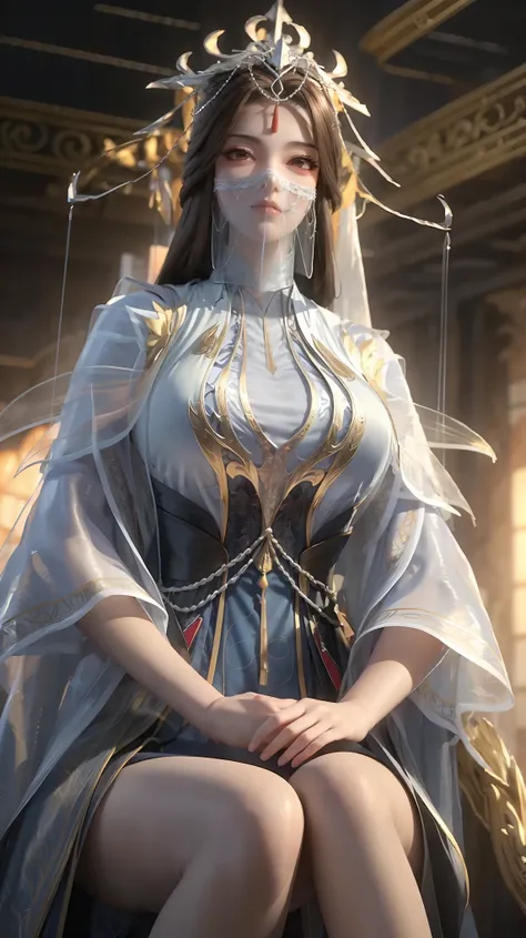 Arad woman in a dress smiling seductively like whore slut on a throne, cute anime waifu empress in a nice dress, very huge huge heavy large fake breasts like it will burst out from her dress, huge empress shining golden crown, trending on cgstation, 8K hig...