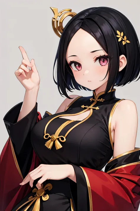 1girl，Black Hair，short hair，forehead，forehead，China dress