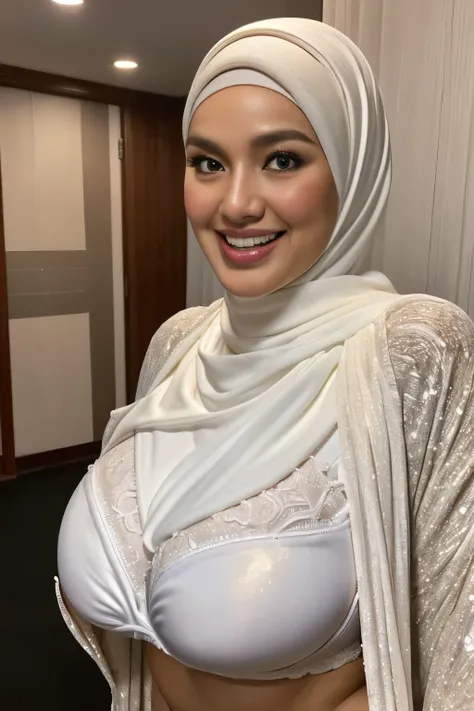 ((1woman)), ((36 years Old)), ((Sugar Mama)), ((Sensual Lips)), (White Skin), ((beautiful rich Indonesian woman)), ((Long Hijab)), ((Massive Gigantic Colossal  : 1.6)), ((Captivating Smile)), ((Sport Bra)), curvy body, (Breast about To burst out from her c...