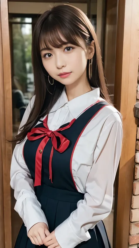   Actual 8K High Quality Images  、 Japanese New Year Decorated Room、 Slender and cute high school girl wearing sailor suit 、 apply light makeup 、 Detailed hand fingers、