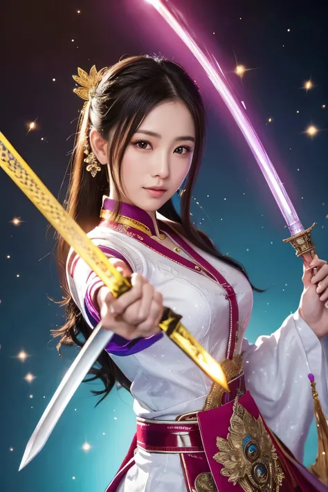  high image quality、 real、 beautiful girl、 vivid colors、delicate、 Decisive Detailed 、 fantastic、god秘的な、Different dimension、 Buddhas Realm、女godのgod剣、Sword Saint、god々Shii Daiken 、 realistic background、 Sparkling Outfit 、Sparkling Sparkle 、 Amazing Sword Skil...