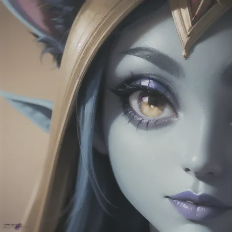 there is a close up of a woman with blue makeup and a pair of ears, digital art inspired by Mark Ryden, zbrush central contest winner, fantasy art, elf with blue skin, beautiful avatar pictures, hyperdetailed fantasy character, detailed big eyes, blue elf,...