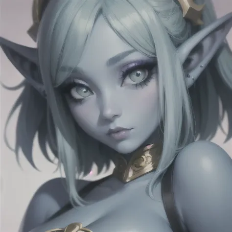 there is a close up of a woman with blue makeup and a pair of ears, digital art inspired by Mark Ryden, zbrush central contest winner, fantasy art, elf with blue skin, beautiful avatar pictures, hyperdetailed fantasy character, detailed big eyes, blue elf,...