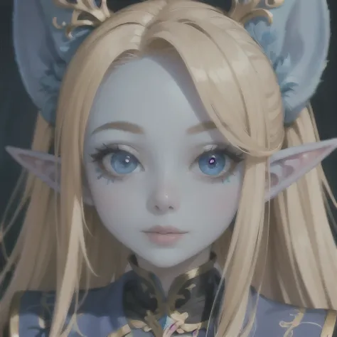 there is a close up of a woman with blue makeup and a pair of ears, elf with blue skin, beautiful avatar pictures, hyperdetailed fantasy character, detailed big eyes, blue elf, detailed fantasy digital art, great digital art with details, she has elf ears ...