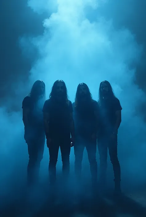 Create a smoky background of the metal rock band Four Men and do it in shades of blue and have style
