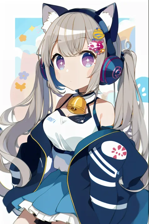 masterpiece, best quality, girl, (best quality, masterpiece), 1girl, solo, animal ears, cat ears, animal ear fluff,neck bell,