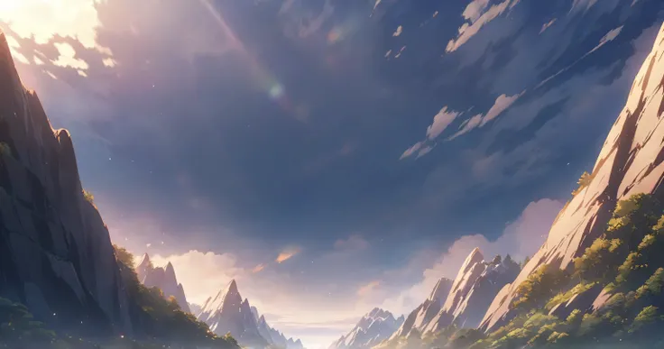  sunrise　nature　Mountain　 Fantastic　 no people　 scenery in the morning only　Anime anime keyvisual, wide shot, no humans,