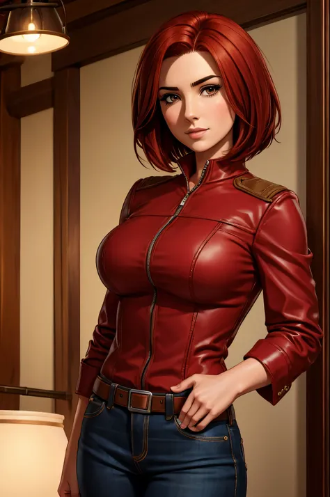 Allison Scagliotti, reddish hair, cowboy shot, bobcut