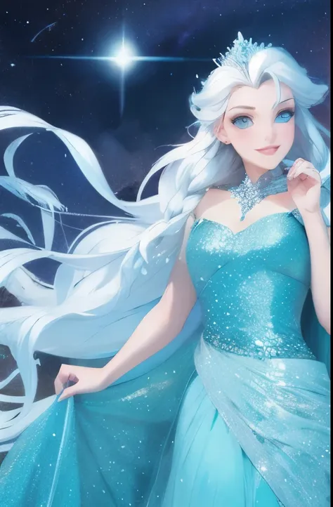 disney frozen princess aurora wallpaper, in a cloak with long hairs, beautiful ancient frost witch, white haired lady, queen of ice and storm, with long white hair, white haired, beautiful elsa, her hair is the milky way, ((a beautiful fantasy empress)), t...