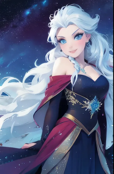 disney frozen princess aurora wallpaper, in a cloak with long hairs, beautiful ancient frost witch, white haired lady, queen of ice and storm, with long white hair, white haired, beautiful elsa, her hair is the milky way, ((a beautiful fantasy empress)), t...