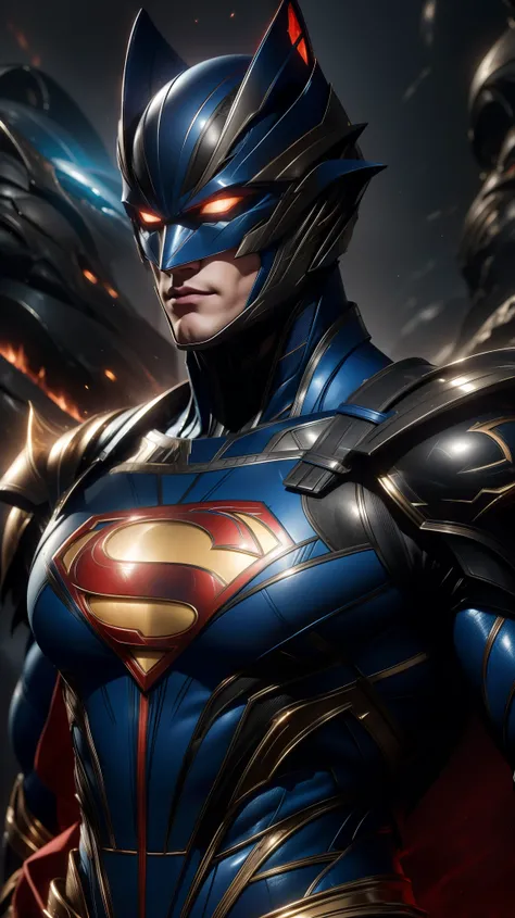 Superman Armor, Epic Pose (Masterpiece: 1.2), Best Quality, High Resolution, Beautiful Layout, 8k Unified Wallpaper, (Illustration: 1.0), Beautiful Detail, Extremely Detailed, Perfect Lighting, Extremely Detailed CG, Glowing Eyes, Armor, full_armor, Warfra...