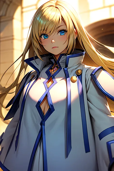 perfect anatomy best quality , highest resolution,((Clothes with metallic luster shiny blonde hair blue eyes girl))) TALES OF SYMPHONIA Collet Brunel girl