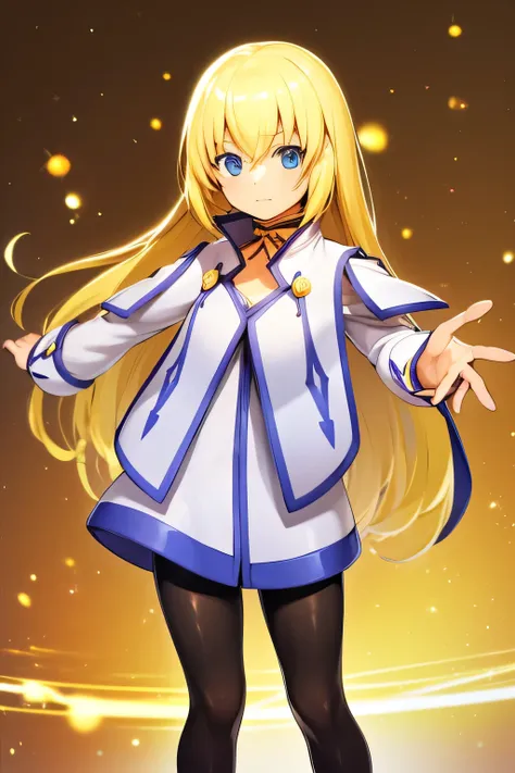 perfect anatomy best quality , highest resolution,((Clothes with metallic luster Shiny Black Tights shiny blonde hair blue eyes girl))) TALES OF SYMPHONIA Collet Brunel Town
