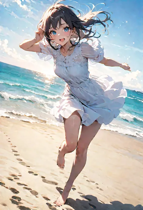  best quality 、 high resolution、( high definition:1.2)、masterpiece、 detailed background 、Highly detailed faces、 anatomically correct、 detailed eyes、 Beautiful Girl、 perfect body line、 sense of openness 、A refreshing feeling of happiness、A summer day with a...