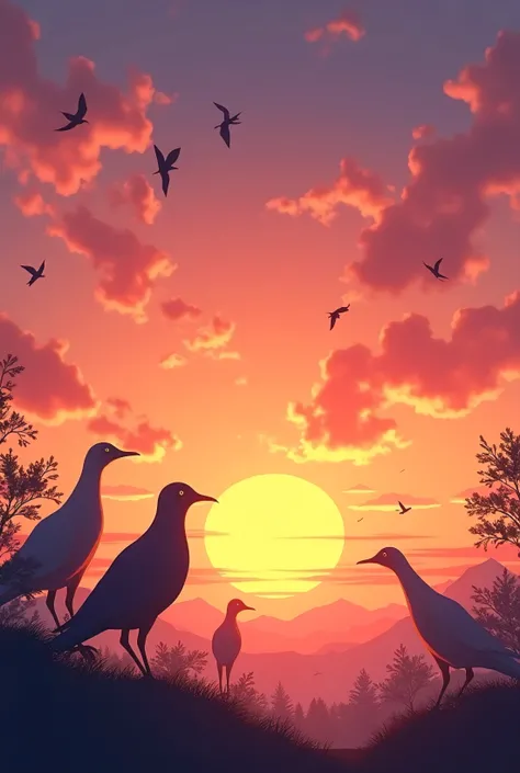 Bruit des oiseaux, coucher de soleil 