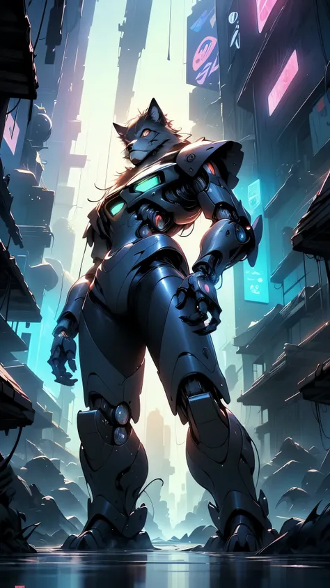 (((A mechanical wolf,cyborg wolf,cyborg-wolf,animal,wolf robot))),no human,detailed wolf,intricate mechanic wolf,robot animal,

epic, highly detailed full body of a gigantic feral mecha canine, sharp metal claws, cannon mounted on back, sleek armor, glowin...