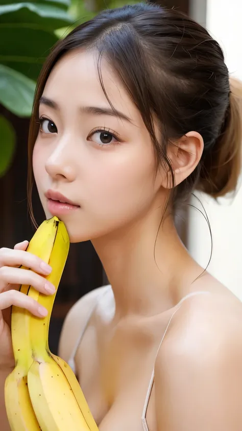  nudes、Beautiful girl holding a banana、 ponytail、True Face、