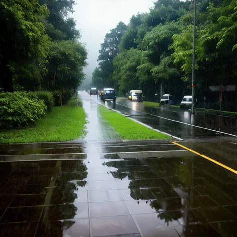 there is a rain falling down on a green forest, green rain, rain falling, wet from rain, rain falls, rainy and wet atmosphere, it is raining heavily, rainfall, rain!!!!, falling rain, rain aesthetic, rainy wet, it is raining, rainy environment, raining, he...