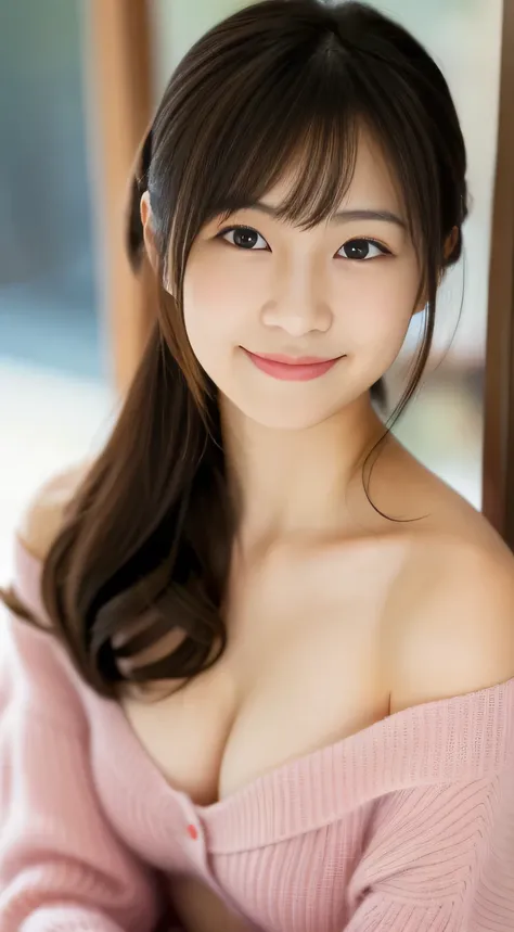 masterpiece,best quality,(Japanese girl),((Beautiful girl)),cleavage,(off shoulder:1.2),(perfect body beauty:1.2),(shy smile),From slightly above