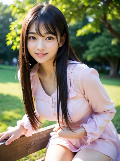 (Best quality, Masterpiece, Ultra High Resolution, (Photorealistic:1.4), Raw-Photo, depth of field, professional lighting), (at beautiful park, beautiful trees, (beautiful sky, beautiful sunlight)), 1girl, 15-years-old, most famous Japanese idol, walking, ...