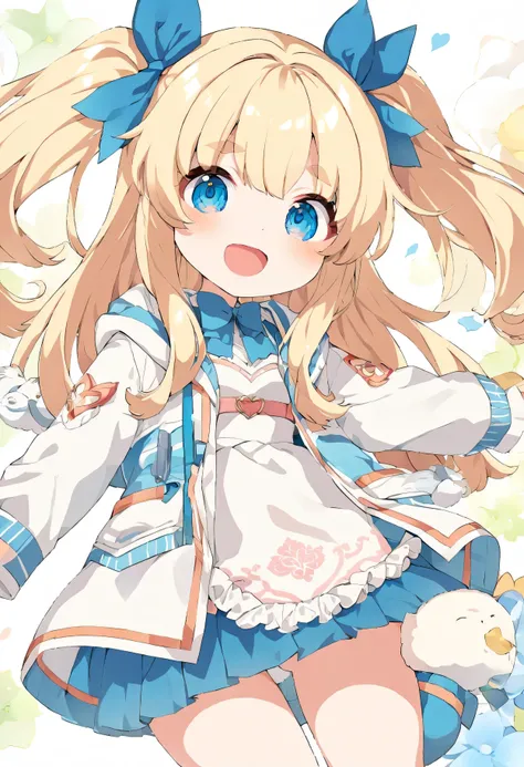 nsfw, (top-quality、​masterpiece:1.2)、watercolor Touch,  (lovely), a cartoon girl in a short skirt and a jacket, small curvy loli, loli in dress, blonde anime girl with long hair, visual novel sprite, art of kirokaze pixel, small loli girl, made with anime ...