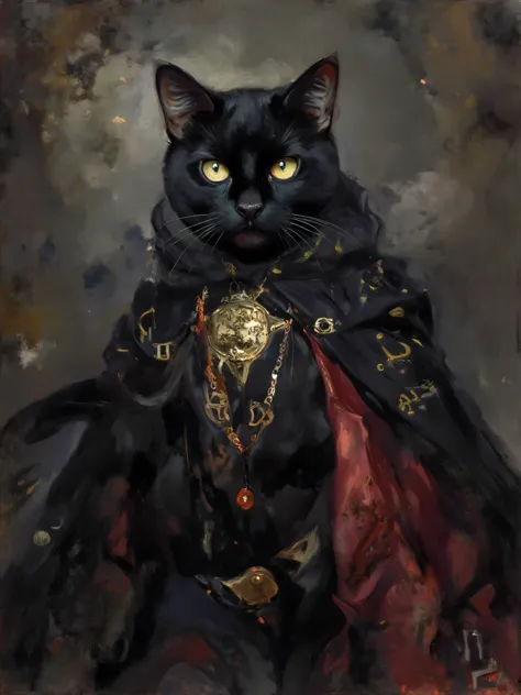 Beautiful black cat Witch's Clothes Mysterious Demon King fear magic Fantasy portrait