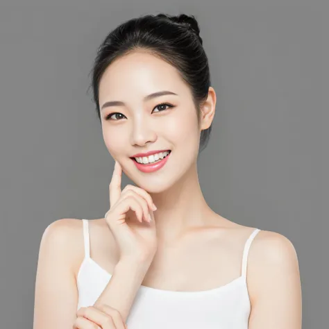  smiling woman ， smiles with teeth， Hands on Chin ， putting fingers on the chin , beautiful young Korean women, gorgeous young Korean women, beautiful young  Asian woman , young  Asian woman , Korean women, an  Asian woman ,  Chinese women , a young  Asian...