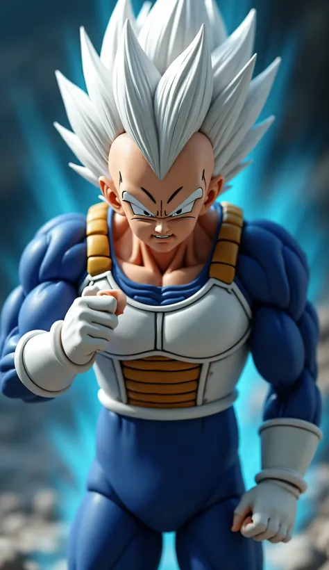  looking at the screen ,
Vegeta in the play of the unconscious,
 white shiny hair ,
Japanese character Vegeta,
 looking at the screen with a clenched fist,
 Clear Features ,
 muscles ,
A figure with clear upper body ,
Realism,
Looking at the screen,
 looki...