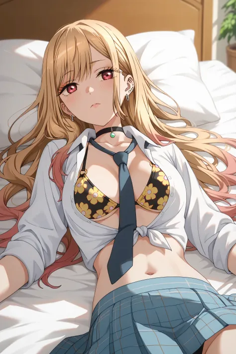 masterpiece,best quality,amazing quality,very aesthetic,high resolution,ultra-detailed,absurdres,newest,scenery,depth of field,scenery,volumetric lighting, Kitagawa Marin, blonde hair, long hair, multicolored hair, straight hair, wavy hair, red eyes, jewel...