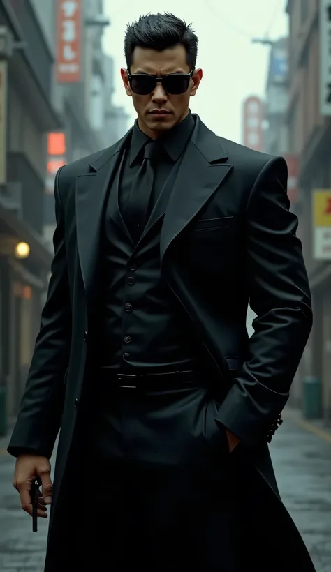 Dressed in a black suit
Wearing sunglasses
Like Japanese game characters
Like Yakuza
Seems like they'll be good at fighting
The whole body came out
I think I have muscles
Seems like a martial artist