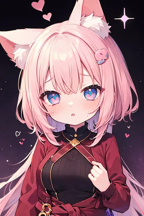 nsfw,waist cardigan  、 Wrap a cardigan around your waist,   LIGHT PINK HAIR   ,Very beautiful and   Sparkling Eyes  、  Sparkling Eyes  、    1 girl、   big breasted  、Cat ears、((((( )))))、heart❤、((sweat、vapor)）,Cat ears