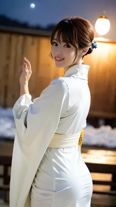 ((( carefully depict limbs based on perfect anatomy with deep depth of field))),(((Wear a light white costume elegantly according to the basics of kimono:1.9))),An elegant work,Looks great with earrings,((Gravure shooting at the top of a mountain where you...