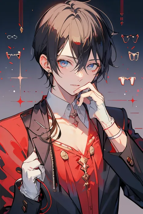 Male wearing red shirt, shiny fabric, revealing a lot of skin, revealing chest, sexy, Slay, exposed to near the belly,