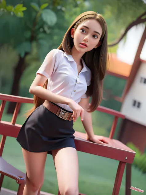  of a young woman standing up and presenting her work wearing a sexy academic dress..,Small milk, looking at me on the table ,  black skirt, , the skirt flipped up, ., only , เปิด shirtขาวรัดรูป.,( shirt),、( masterpiece、 top quality ) 、 for a sharp image, ...