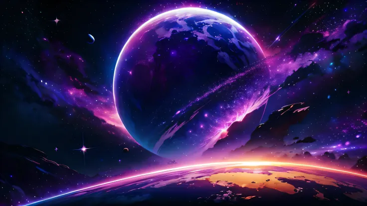a gorgeous planet, purple, colorful, cosmic, cosmos, deep space, photorealistic, amazing, magical, atmosphere, perfect light
