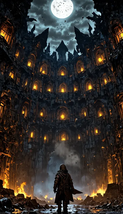 A magical library filled with flying books and bookshelves that extend to the sky. A young wizard's apprentice flips through a book illuminated by a soft light