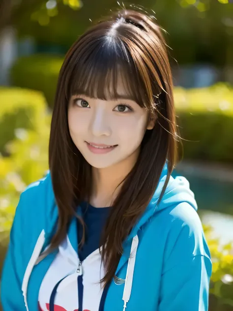 1 girl sitting underwater, long hair, high resolution, looks, wearing a hoodie 、 multiview, anatomically correct, best quality , Details , 高い Details , High Definition Model , bangs, 目の間のbangs, Reality, Illuminations,garden