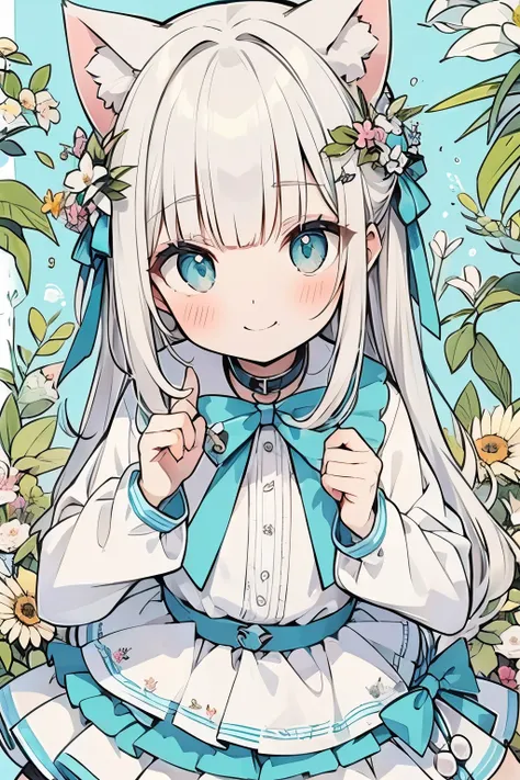 flower garden, smile, taking a flower bouquet, full body, ((masterpiece, best quality:1.5)), ((Beautiful detailed cat aqua eyes:1.2)), cat ears, pale skin,beautiful hands, beautiful fingers, EasyNegative,(((1-boy))),((gay:1.0)),((olde male:1.0)),