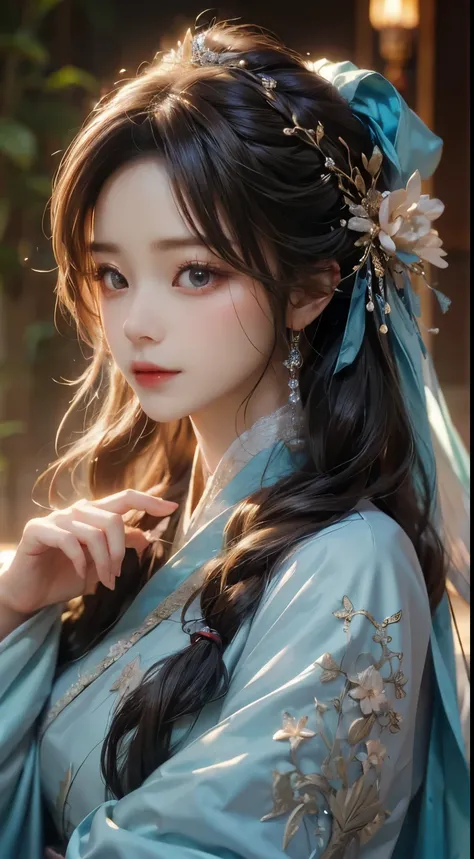Best Picture Quality,tmasterpiece,High- sharpness,Fairy style,1 female character,Gorgeous Hanfu,A beautiful face,mesmerizing eyes,gorgeous hairstyle
