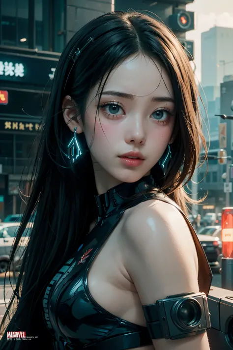 (Masterpiece, Best Quality: 1.2), High Detail Face, Cyberpunk, Marvel Style, Mechanical Crane, 1girl