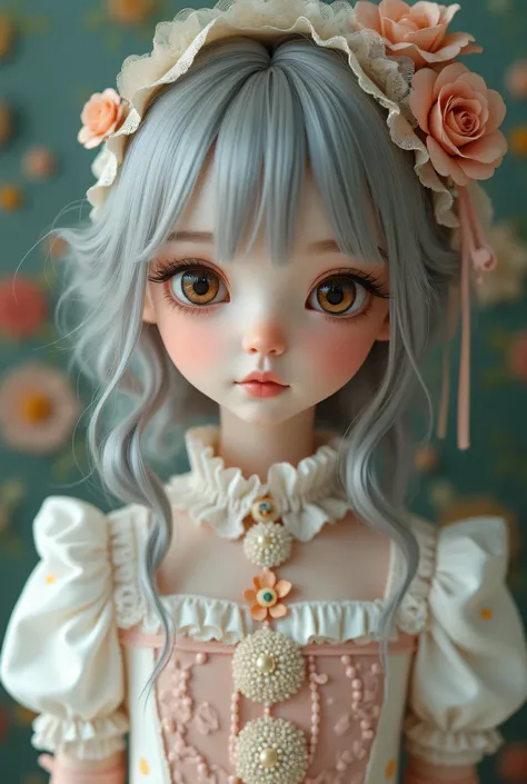  is cute  、Gray Hair ,   ambereyes ,   is cute  face,   dress  ,   Lolita Fashion 、ロリータ  dress  