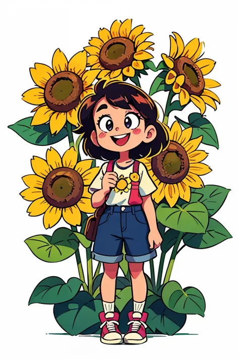 Retro Sunflower Cartoon Happy, Retro sticker, White background