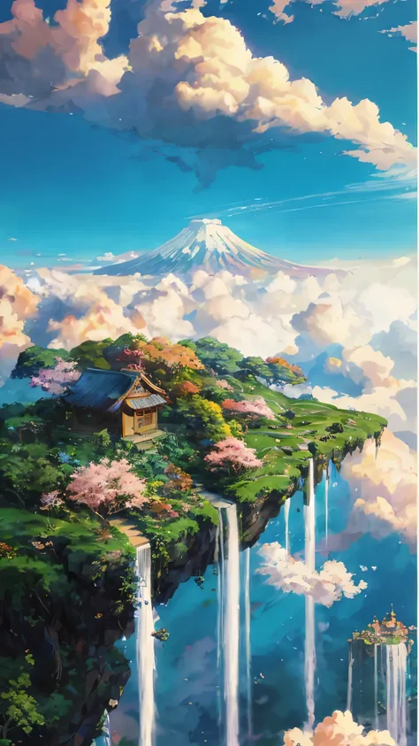 Waterfall and Empty House Painting , Anime Landscape, Makoto , Anime Nature, beautiful anime scenery, anime beautiful peace scene , anime scenery, Dojo on the mountain , Japanese Fantasies , Anime Landscape wallpaper, beautiful anime scene, Amazing W...