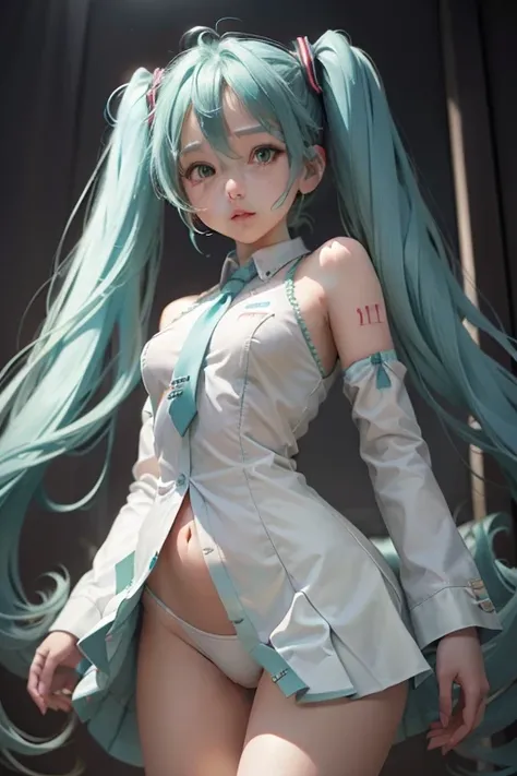 Horny Miku 、 without skirt、 the white panties are in full view 、