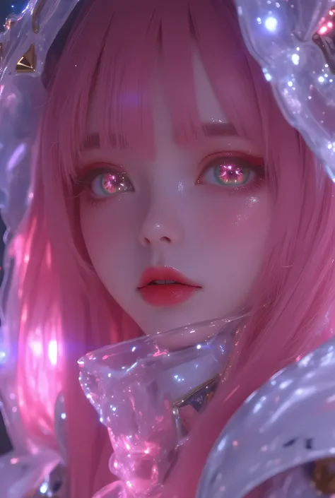 ((Masterpiece))) Full Body, Full Body Shot (One Girl) ((Pink Hair, Long Hair, Straight Hair, Both Sides Up))), ((Green Eyes))), Eyeshadow, Eyeliner, Glow Eye, Hyper Detail Eye, Complex Eyes, Beautiful Eyes, Detailed Eyes, (((Star-shaped pupils, glowing pin...