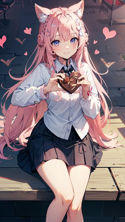  Imagine an 8k   ,      high res    , Movie,  A woman with a beautiful mature face and long pink hair,   animal ears ，Flowering，Wiggly posture，(((32K))), ((( Heart Background ))), (((Beautiful ))), ((( cute ))), (beautiful quality eyes), ( cute smile), (((...