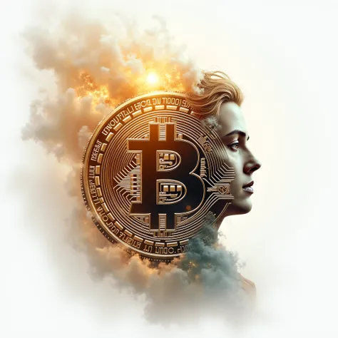 create an image for a bitcoin with the photo of the creator of the universe on a white background