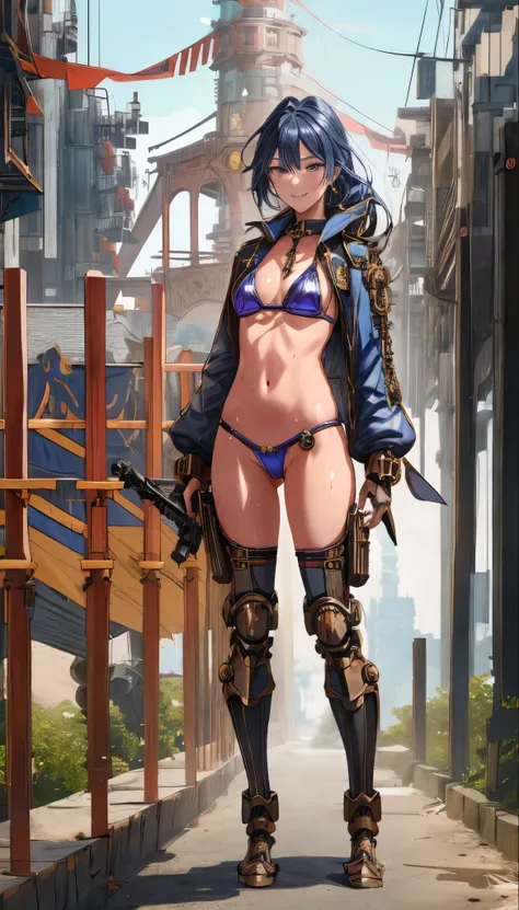 anime - style illustration of a woman, anime character, official character art, trending on cgstation, e-girl, ((highest quality, 8k, masterpiece :1.3)), One girl, smile, (((Woman warrior:1.2, Detailed Weapons, Combat ultra light bikini Uniform))), (((stea...