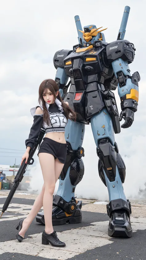 Anime girl in a short dress standing next to a giant robot, artwork in the style of Gu Weiss, Cyberpunk anime girl mecha,  trending on cgstation , Gu Weiss, By Lu Dongjun,  Cyberpunk Anime Art , Ross Tran 8k, Gu Weiss on artstation pixiv,  girl in mecha cy...