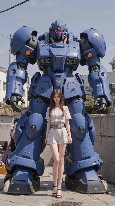 Anime girl in a short dress standing next to a giant robot, artwork in the style of Gu Weiss, Cyberpunk anime girl mecha,  trending on cgstation , Gu Weiss, By Lu Dongjun,  Cyberpunk Anime Art , Ross Tran 8k, Gu Weiss on artstation pixiv,  girl in mecha cy...